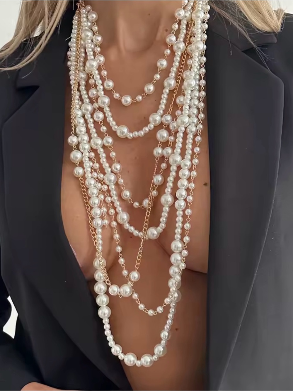 Anthropologie Multi-Strand Pearl and Gold Necklace